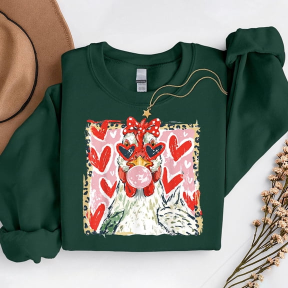 Coquette Leopard Valentine Chicken Hen Blowing Bubble Gum – T-Shirt, Hoodie & Sweatshirt – Fun Animal Lovers Apparel –