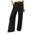 thumbnail image 1 of Pantalones anchos con cintura elástica para mujer: pantalones holgados y cómodos con bolsillos, cintura media, poliéster, para todas las estaciones, 1 of 4
