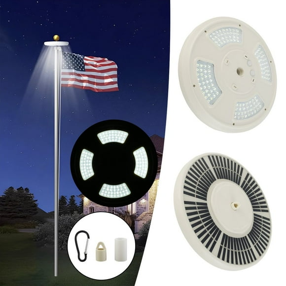 POINTERTECK Solar Flag Pole Light with 128 LEDs and Hook 2500mAh LED Flagpole Light for 15- 25Ft Flag Pole