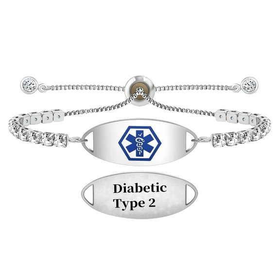 MetalJC Stainless Steel Medical Alert ID Bracelet for Women, Engraved Diabetic Type 2