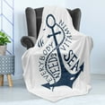 thumbnail image 4 of Anchor Soft Flannel Fleece Throw Blanket, Hand Drawn Everybody Needs Vitamin Sea Words Monochrome Fish Silhouette, Cozy Plush for Indoor and Outdoor Use, 50" x 60", Dark Blue and White, by Ambesonne, 4 of 5
