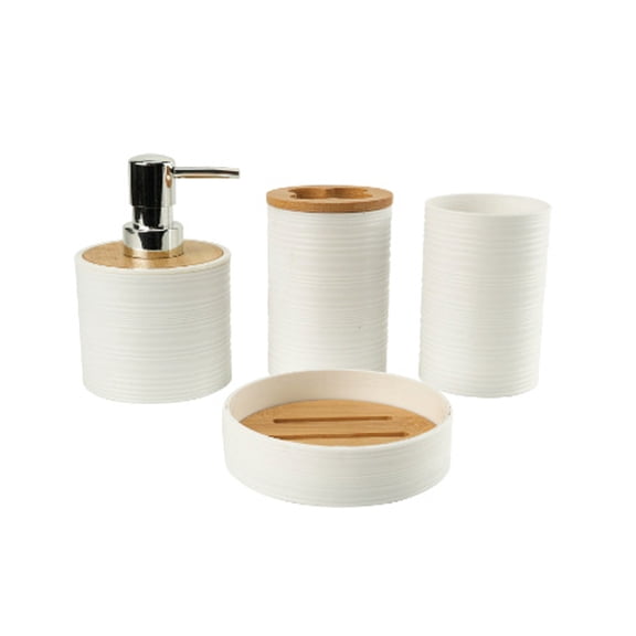 bamboo-Lid Bathroom Storage framewo4PCS Polymer Set With Soap Dish Toothbrush Holder Countertop Storage Without Drilling