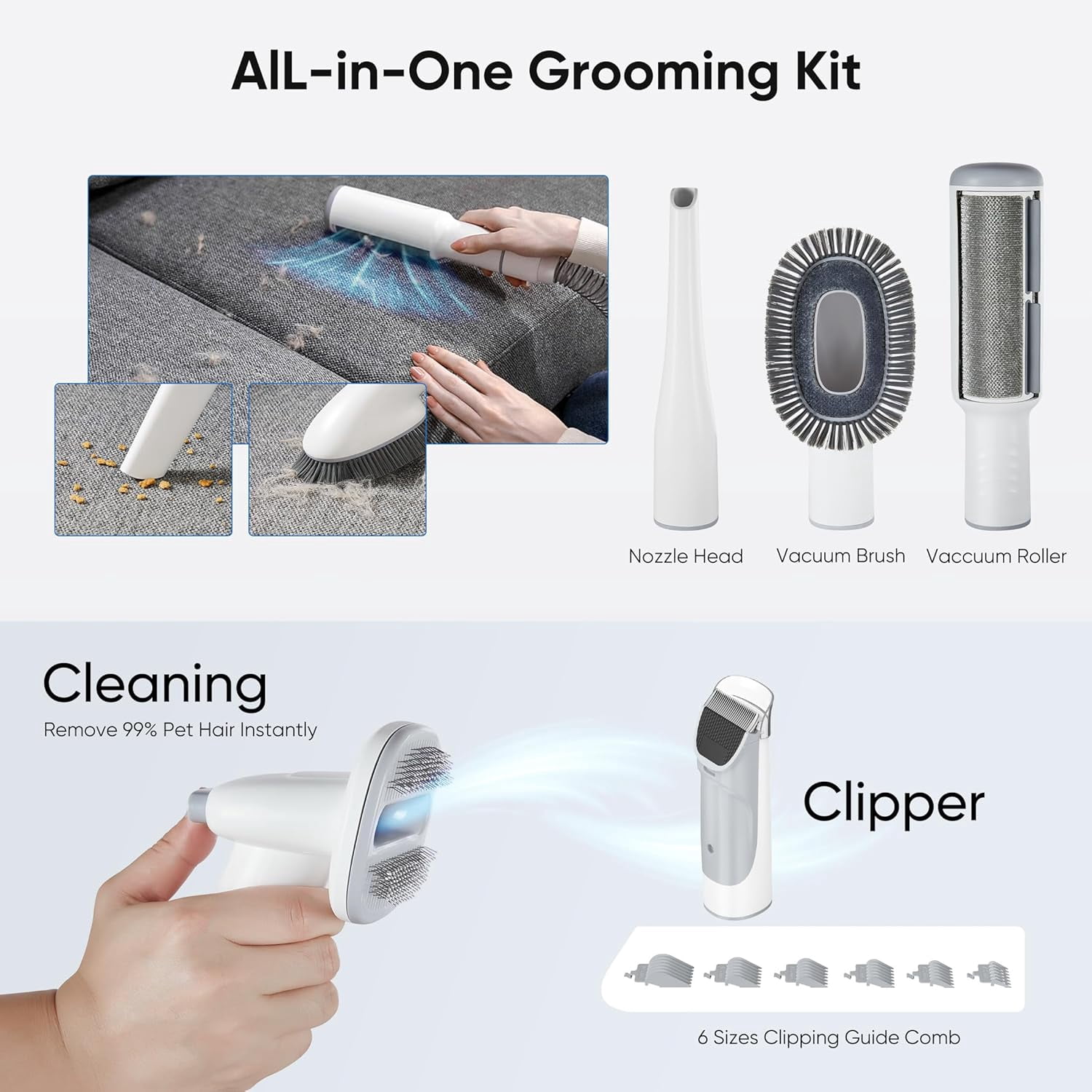Simenmax Dog Grooming Vacuum Kit with Cordless Clippers, 2.5L Cup, 3 Suction Modes, and 5 Grooming Tools, Trimmer for Shedding Pet Hair