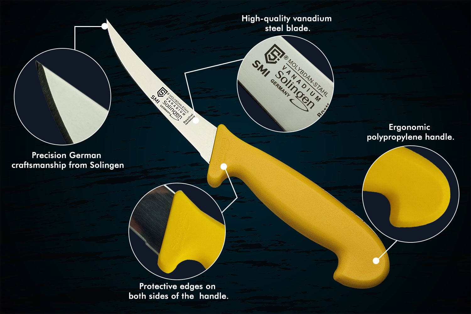 SMI Curved Boning Knife - 5" Sharp Stainless Steel Blade for Meat Processing & Deboning