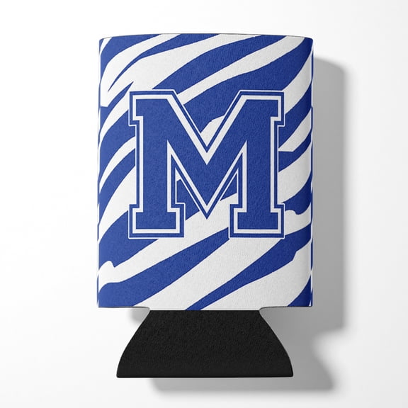 Letter M Initial Tiger Stripe Blue and White Can or Bottle Hugger