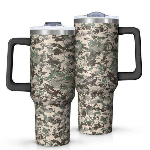 Camouflage 40oz Tumbler– Stainless Steel Insulated Tumbler with Handle and Straw, Large Capacity Travel Cup for Hot & Cold Drinks