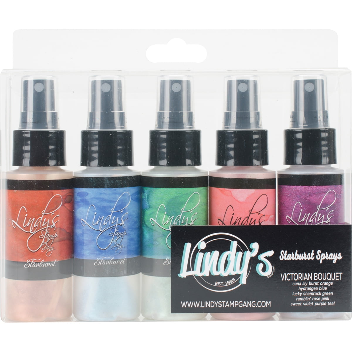 Lindys Stamp Gang Starburst Spray Set – 5 Colors, 2oz Bottles – Shimmer Spray For Crafts, Paper, & More