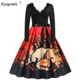 thumbnail image 5 of Disfraces de Halloween con estampado de calaveras para mujer, manga larga, años 50 y 60, vestido de fiesta de noche para ama de casa, disfraces de cosplay elegantes y aterradores, 5 of 5