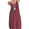 thumbnail image 1 of HKEJIAOI Liquidation d'Économies Robes Décontractées pour Femmes Cadeau de Noël Mode Féminine Sans Manches Été à Franges Coton Mode Longue Robe Rouge, 1 of 6