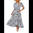 thumbnail image 2 of Vestidos Florales Bohemios Informales de Verano para Mujer, Vestido Maxi de Corta Abullonada con Bolsillos. Azul M, 2 of 7