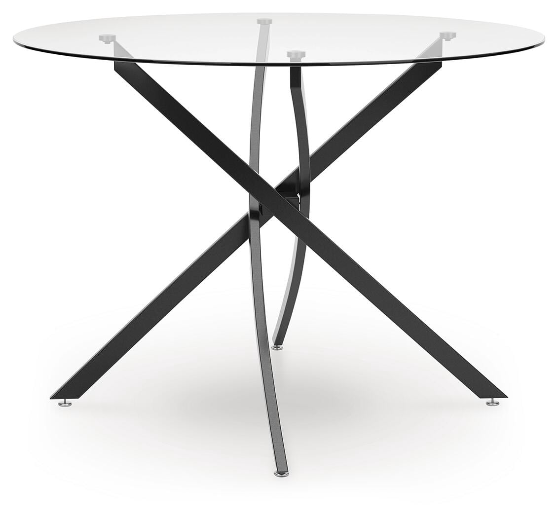 Signature Design by Ashley Pharwynn Round Glass Dining Table Only - Modern Black Metal Base - 42" Diameter