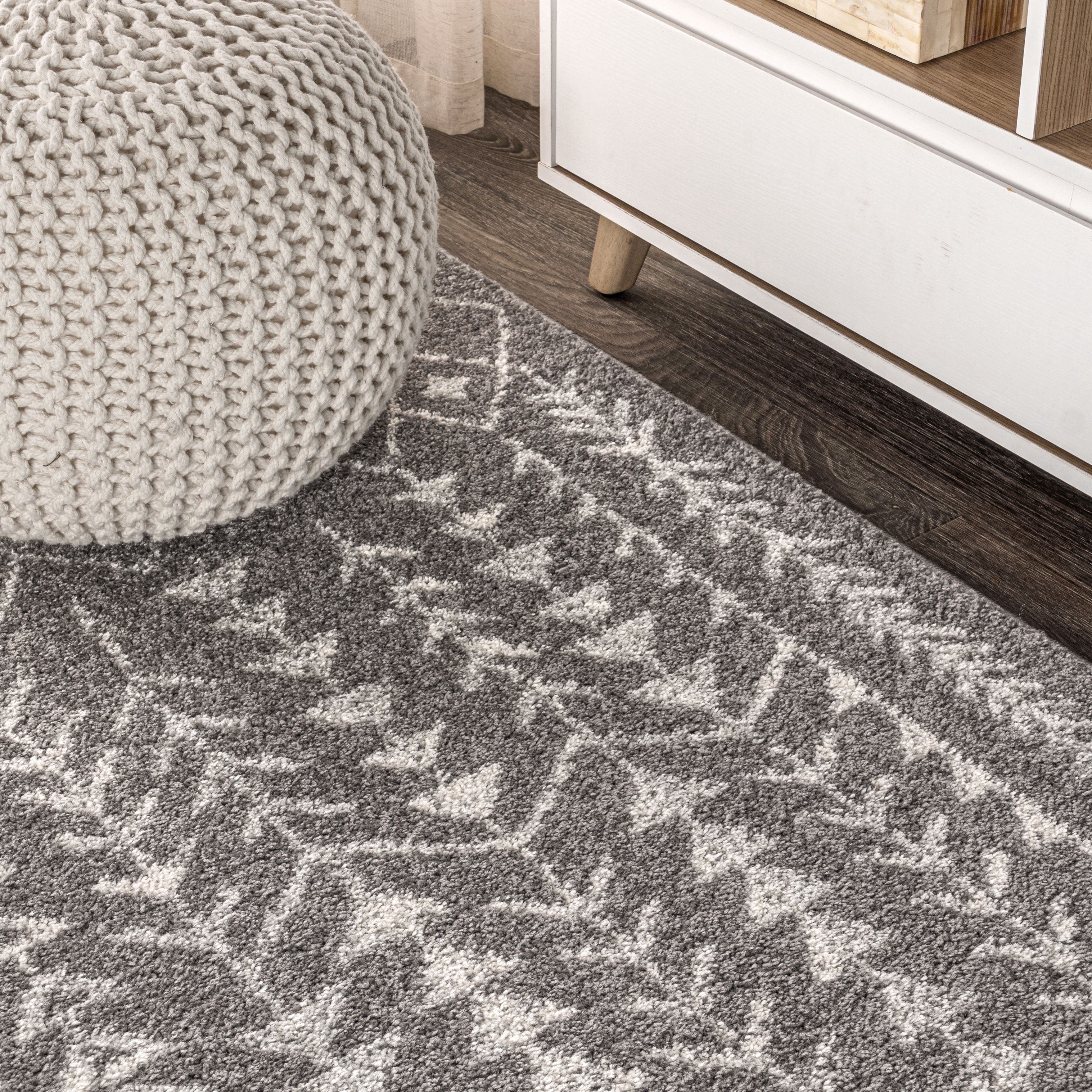 JONATHAN Y MOROCCAN HYPE 3 x 5 Area Rug, Ziri Moroccan Geometric - Gray/Cream, MOH210B-3