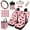 Pink Strawberry, variant on Jeiento Boho Mandala Floral 15 PCS Car Seat Cover, with Rear View Mirror Cover Seat Belt Strap Pads Cup Coasters Trash Can Keychain Air Vent Storage Bag Steering Wheel Cover for Women Men