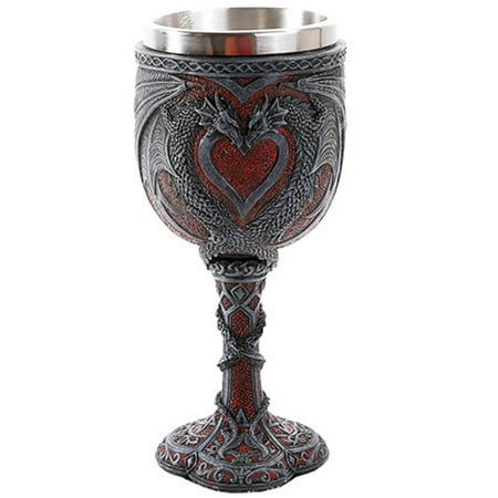 Red Double Dragon Fantasy Wine Goblet Medieval Chalice Stainless Steel Cup