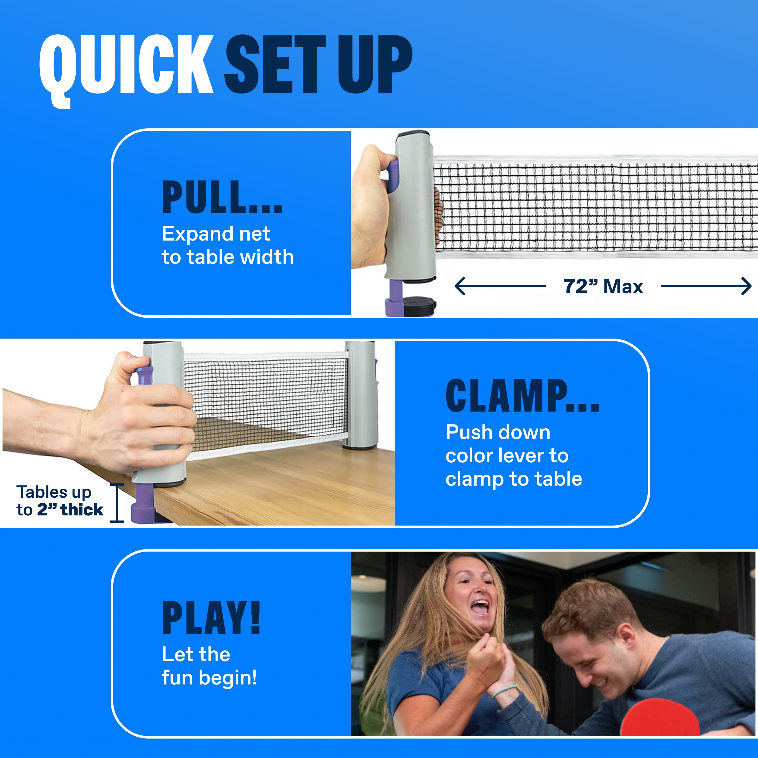 PRO SPIN All-In-One Ping Pong Set - Retractable Ping Pong Net for Any Table (72"), High-Quality Ping Pong Paddles and Balls, Storage Case - Portable Table Tennis Gifts for Boys & Girls (2-Player Set)