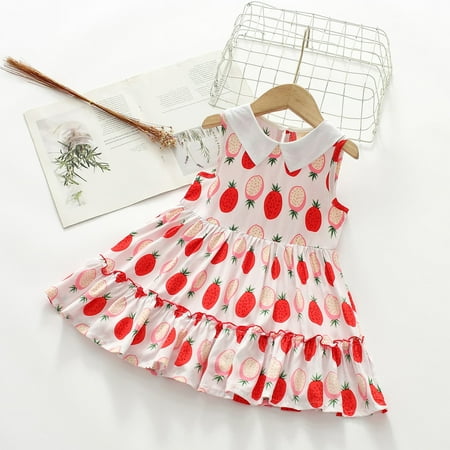

Borniu Girls Dresses Toddler Kids Baby Girls Fashion Cute Sleeveless Sweet Flower Print Ruffle Dress Toddler Dress Clearance