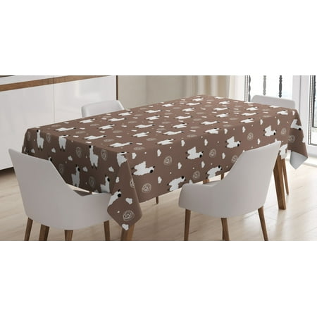 

Llama Tablecloth Kids Nursery Design with Alpaca Furry Animal Clouds Polka Dot and Doodle Rectangular Table Cover for Dining Room Kitchen 60 X 90 Inches Cocoa White and Black by Ambesonne