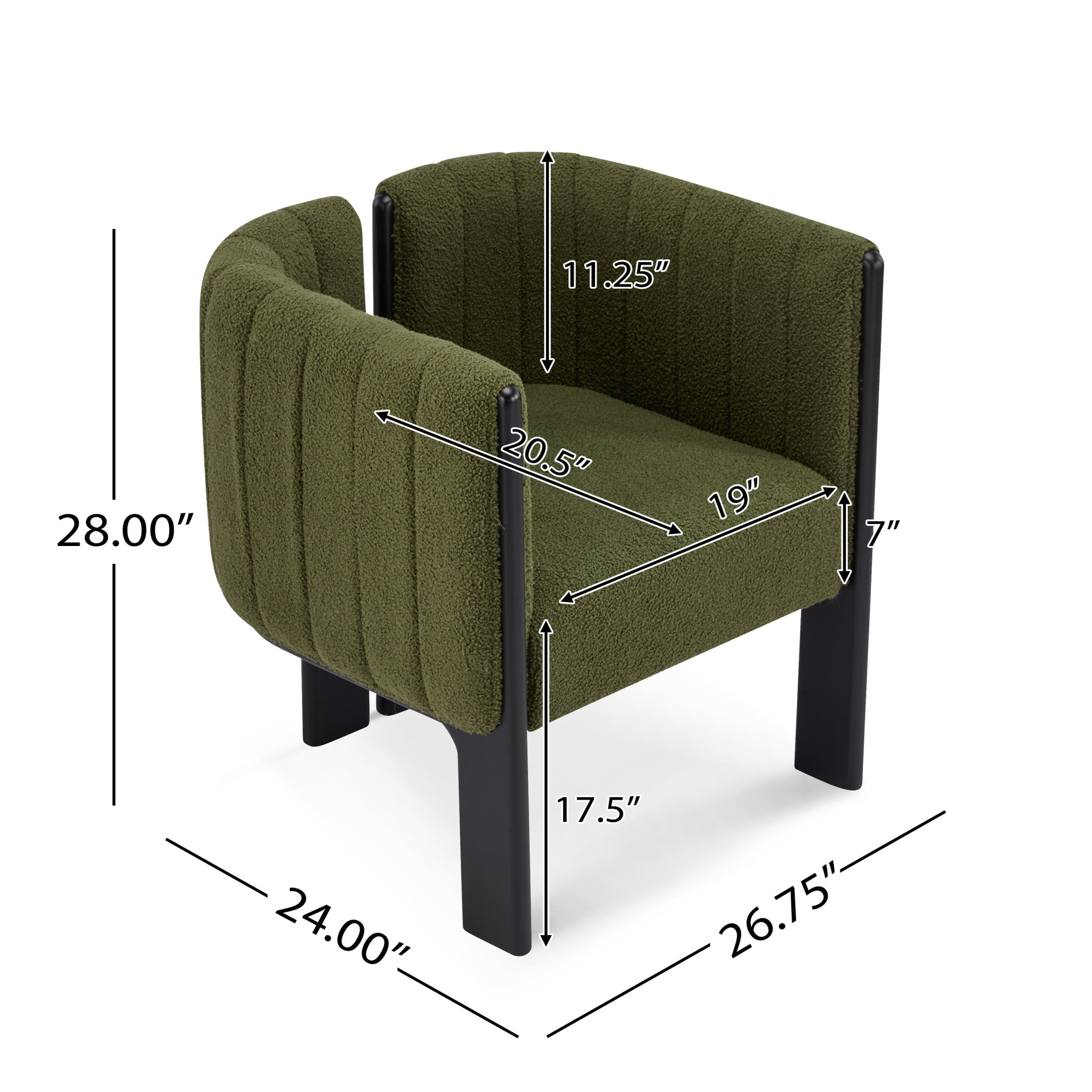 Christopher Knight Home Set of 2 Modern Accent Dining Chairs, Olive Green Boucle Upholstery, Black Wood Frame