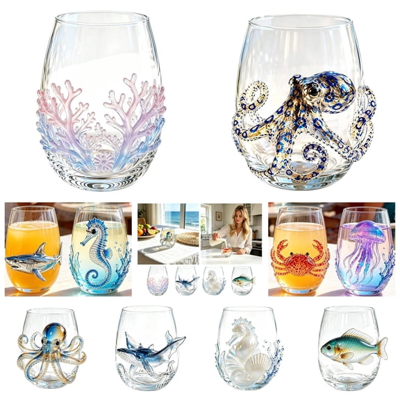 Artisanal Blue Ringed Octopus Glassware, 3D Octopuses Stemless Glasses Decoration Collectible, Handcrafted Marine Animal Bar Glass, Coastal Home Decor Gift for Ocean Lovers