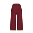 thumbnail image 5 of UVEASISHA Summer Linen Pants for Women Wide Leg Boho Pants Dressy Casual Lace Hem Palazzo Pants with Drawstring and Pockets Red M, 5 of 8