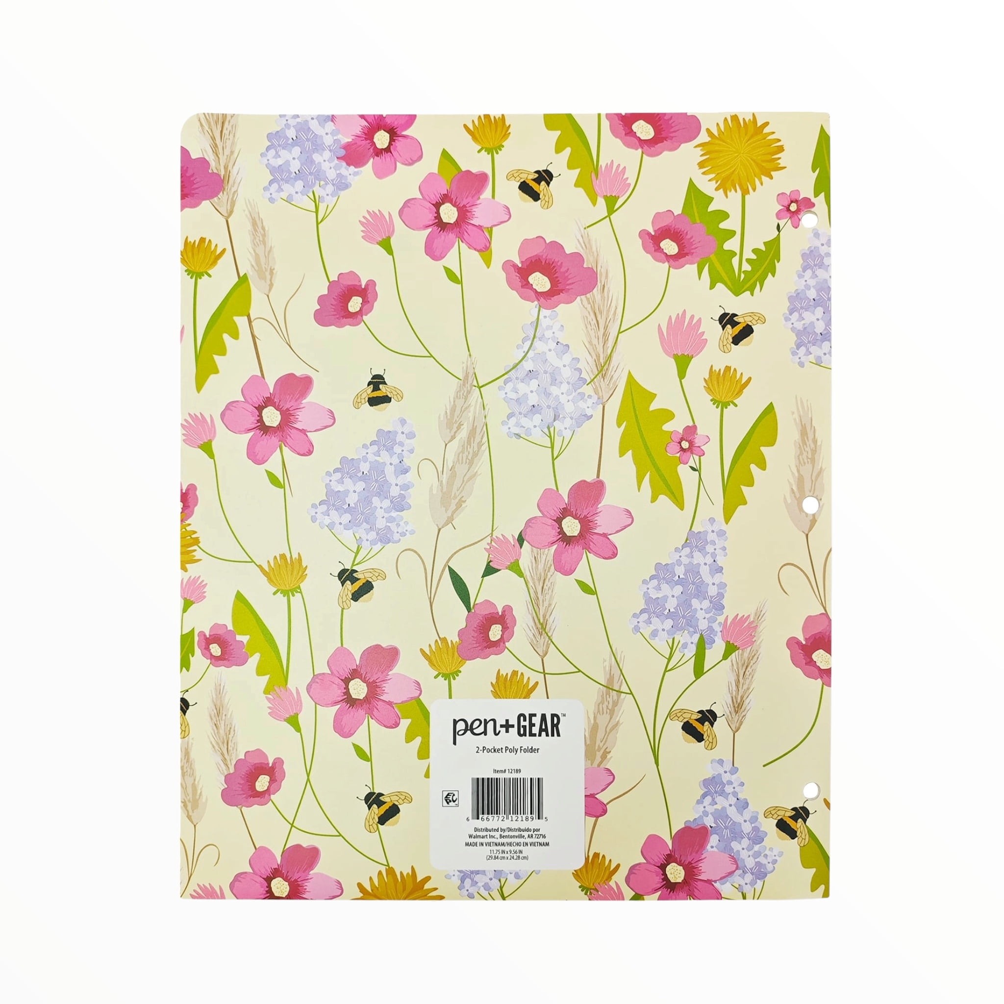 Pen+Gear 2-Pocket Poly Folder, Multicolor Bees and Flowers