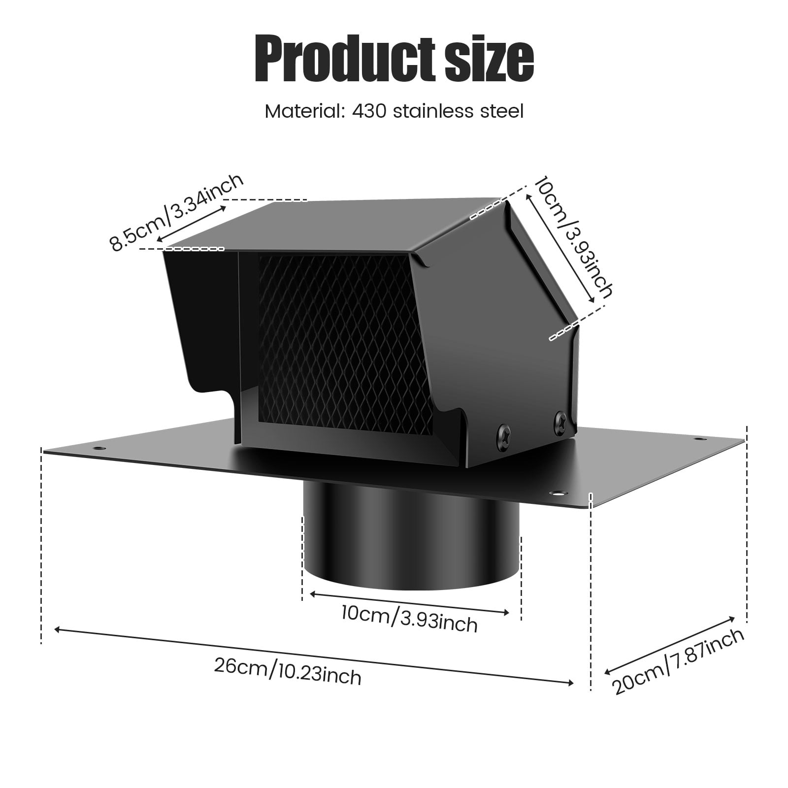 Roof Vent Cap 4 Inch 430 Stainless Steel Roof Dryer Vent Removable Roof Exhaust Vent Easy Install Roof Dryer Vent Cap Stable Roof Vent Cover with Damper for Bathroom Kitchen