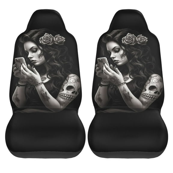 KAKALAD Sugar Skull Girl 01 Universal Car Seat Covers Set Vehicle Front Seats Protector 2 Pcs