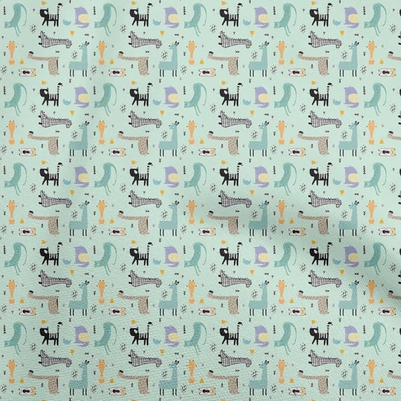 oneOone Cotton Jersey Light Mint Green Fabric Kids Animals Sewing Material Print Fabric By The Yard 58 Inch Wide