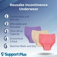 thumbnail image 3 of SUPPORT PLUS Womens Incontinence Underwear Washable Reusable 10 oz. Color 3 Pack - 2X, 3 of 3