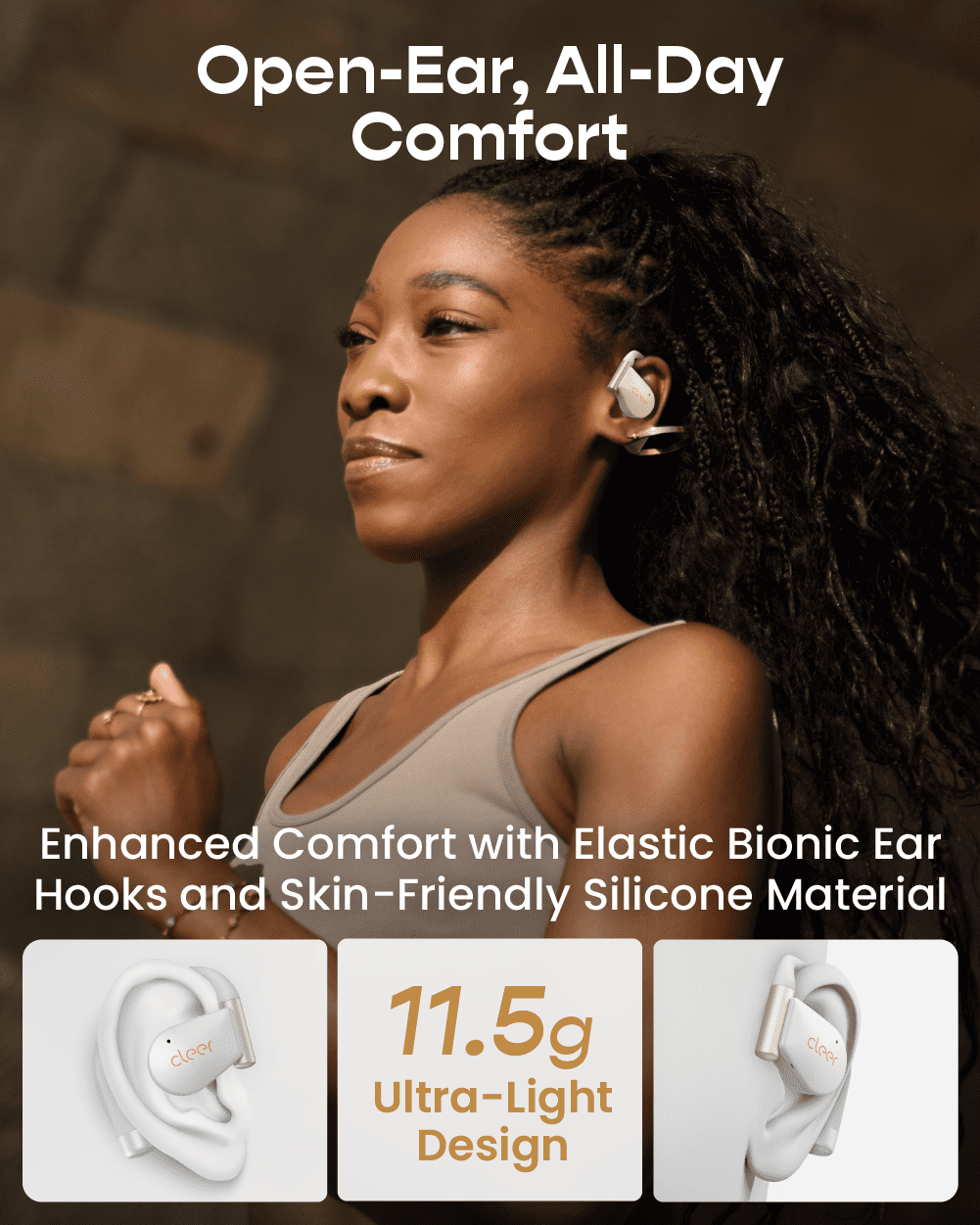 Cleer ARC 5 Open-Ear Wireless Earbuds with Ear Hooks, Dolby Atmos & THX Spatial Audio, 60H Battery, Fast Charge, IPX7 Waterproof Sports Headphones for Running & Workouts, White