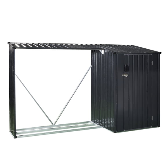 Steel Firewood Rack Shed 2-in-1 Outdoor Storage Black Updated