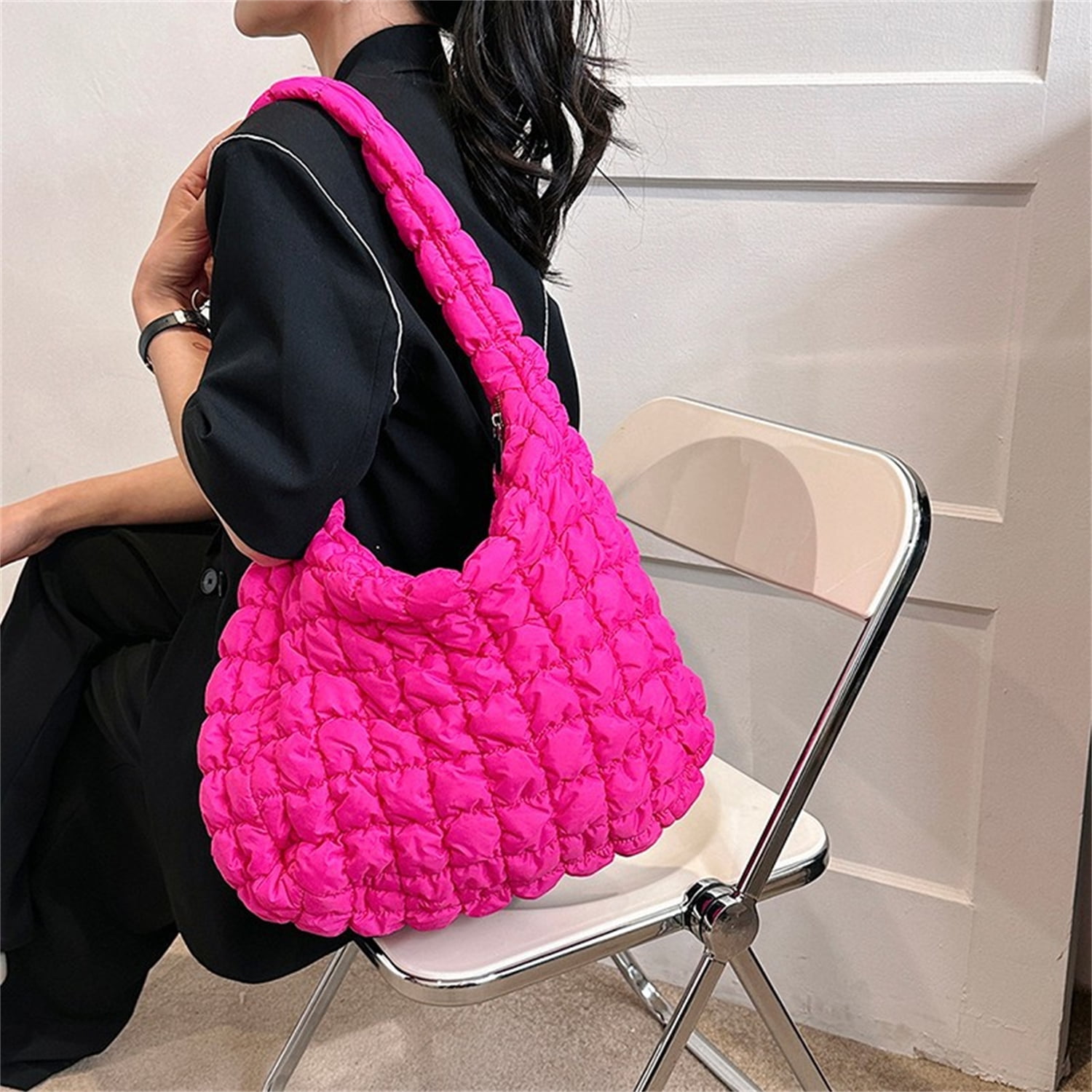 ★TOUT Y EST★ Women's Quilted Shoulder Bag PurpleQP222WBG41 Quilted Tote Bag for Women Puffer Bag Quilted Bag