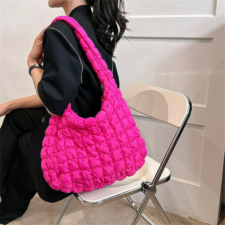 Quilted Design Padded Puffer Tote Bag In LIGHT PINK