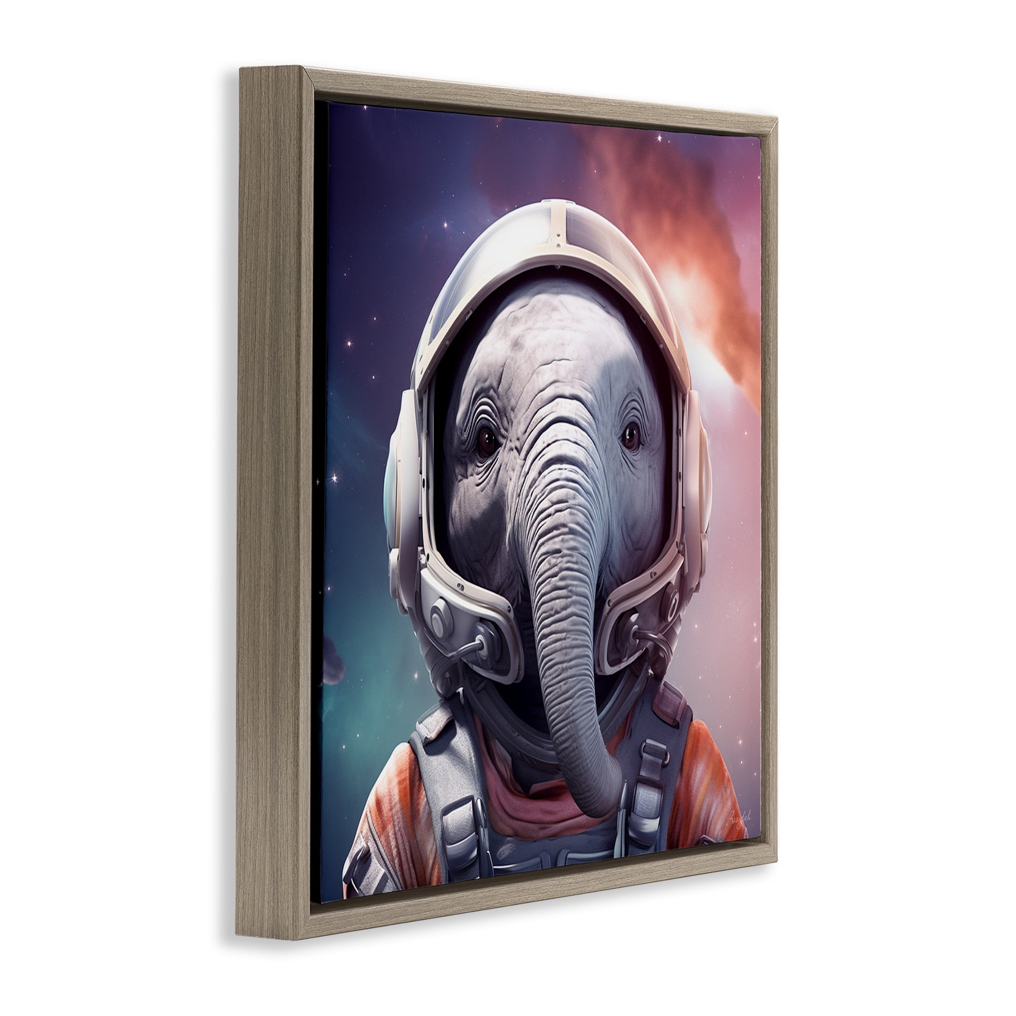 Stupell Industries Astronaut Elephant Portrait Animals & Insects Painting Brown Floater Framed Canvas Art Print Wall Art, 25 x 25