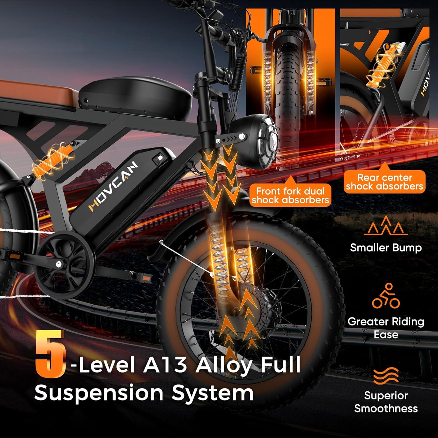 MOVCAN V30 Pro Max Electric Bike for Adults, 3000W(Peak) Motor, 20" Fat Tire Ebike, 37.5MPH 100 Miles, 48V 31.2Ah Dual Battery Motorcycle Ebike for Off-roading