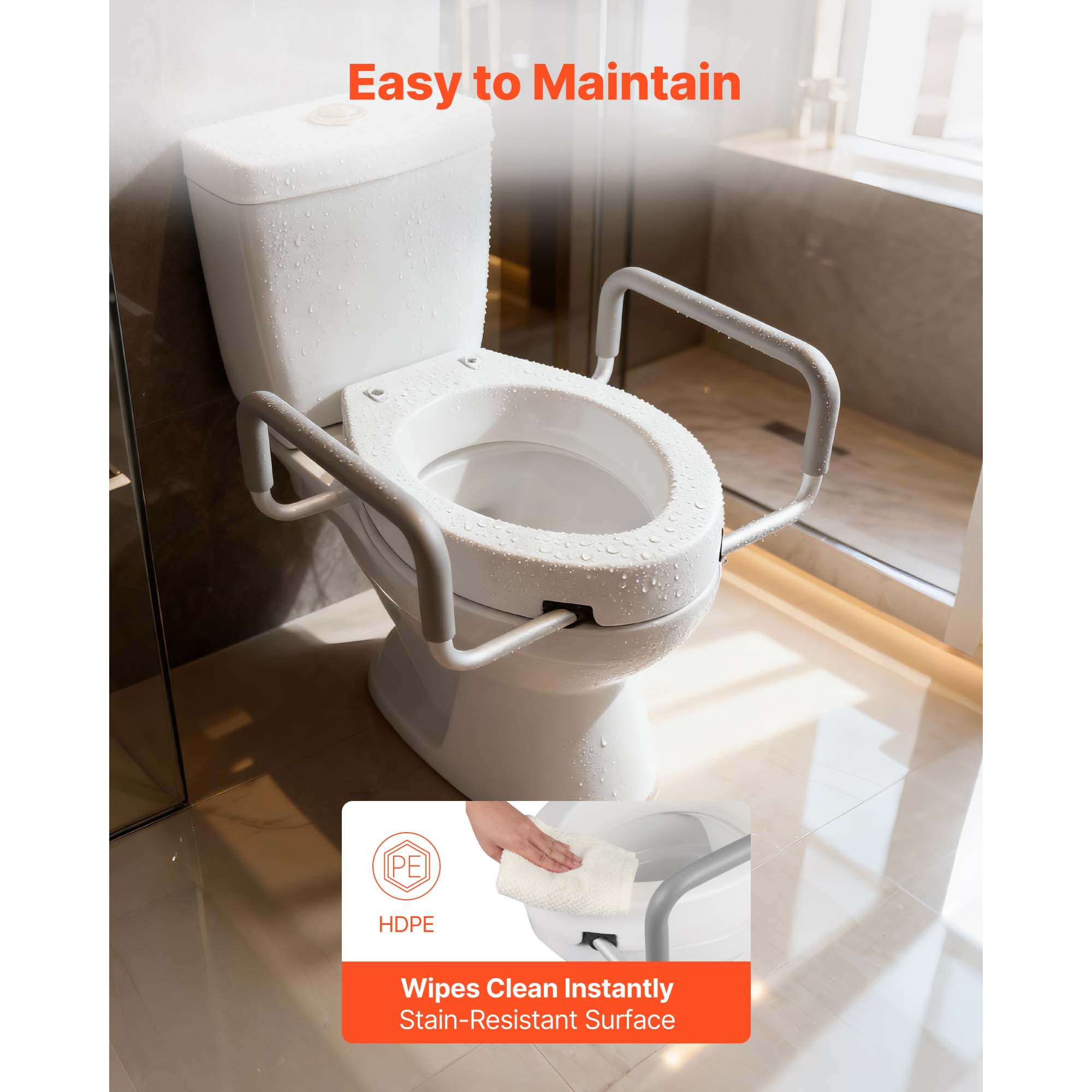 KFFKFF Raised Toilet Seat with Arms, 300 lbs Weight Capacity, 3.5-Inch Height Increase, Wide Elevated Commode Seat with Cushioned Handles for Seniors, Adults, and Individuals with Disabilities