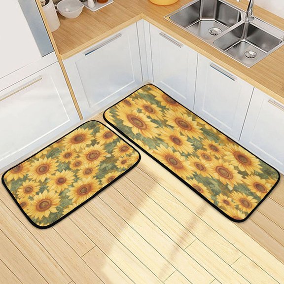 Kitchen Rugs and Mats【2 PCS】Non Skid Sunflower Creative Kitchen Mat