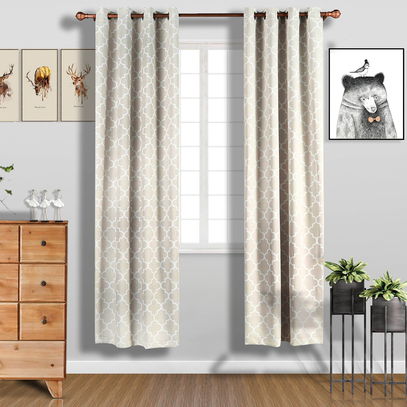 Lattice Print Curtains | 2 Packs | Silver & White Trellis Curtains | 52