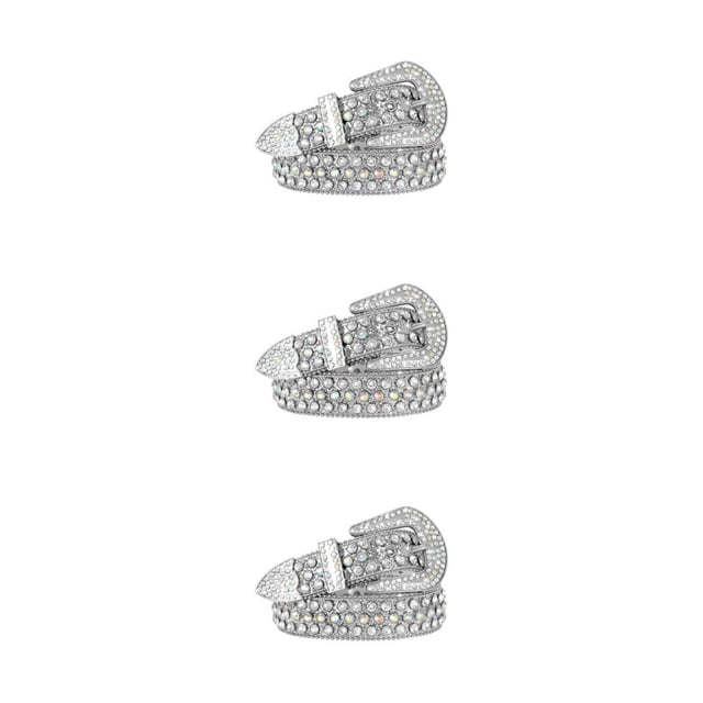 Wweixi Stylish Western Rhinestone Belt For Jeans - Style Concerts Rhinestones Belt Silver 115cm 3Set