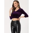 thumbnail image 2 of Blusa de Terciopelo Allegra K Cuello En V Manga 3/4 Mujer Púrpura XL, 2 of 6