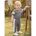 thumbnail image 5 of BemeyourBBs Newborn Baby Boys Spring Summer Fall Clothes Infant Baby Boy Mama's Boy Outfits Waffle Patchwork Bear Embroidered Short Sleeve Rompers Long Pants 2Pcs Clothes Set, 5 of 9