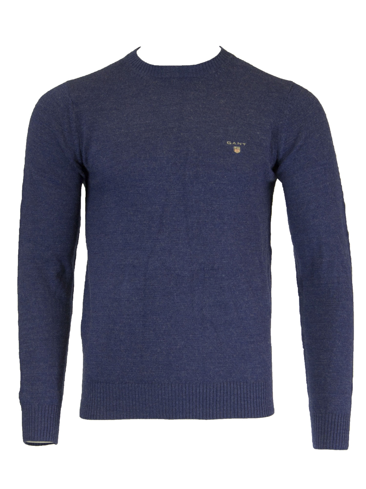 Gant Men's Natural Wool Crew Neck Sweater, Medium, Dark Cobalt Melange, Blue