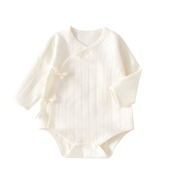 Jalioing Newborn Cotton Rompers Soft Comfortable Tie Side Bodysuit Solid Color Long Sleeve Romper for Baby Boy Girl