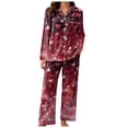 thumbnail image 6 of vigerkar Womens Pajama Sets Comfy Pj Set Cute Heart Print Long Sleeve Button Down Shirt With Long Pants (Brick Red, M), 6 of 6