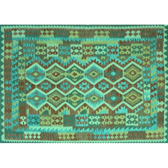 Ahgly Company Indoor Rectangle Southwestern Turquoise Blue Country Area Rugs, 2' x 5'