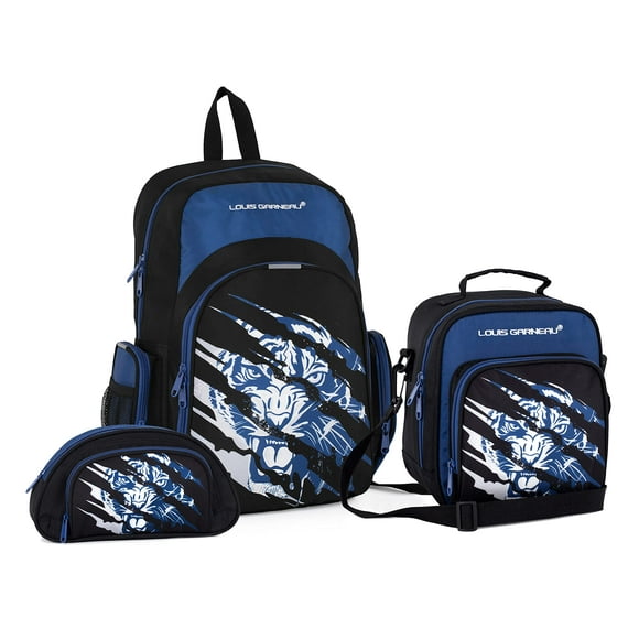 Louis Garneau Sac à Dos de Designer, Boîte à Lunch et Trousse, Ensemble de Sacs 3 Pcs pour Enfants de la Maternelle et du Primaire - Tigre