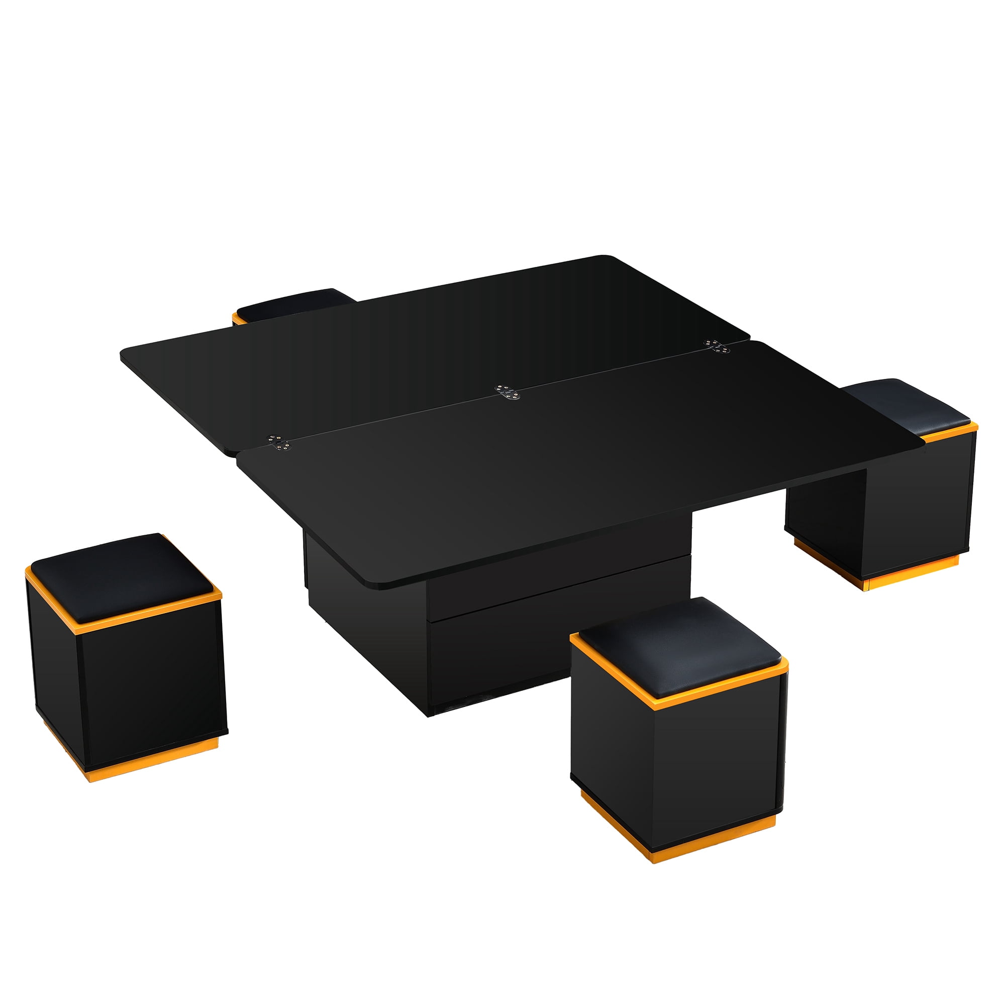 Mintazer Lift-Top Coffee Table with 4 Storage Stools, 3-in1 Adjustable Center Table for Living Room, Black