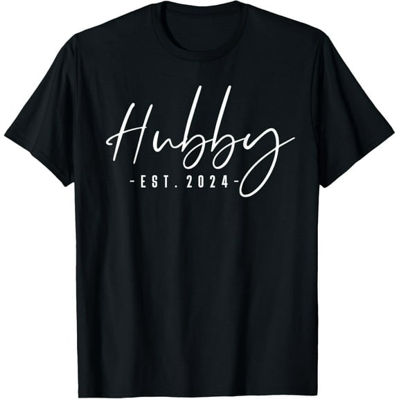 Hubby Est 2024 Just Married Honeymoon Husband Wedding Couple T-ShirtMen and women, Black T-shirt, size: Extra large
