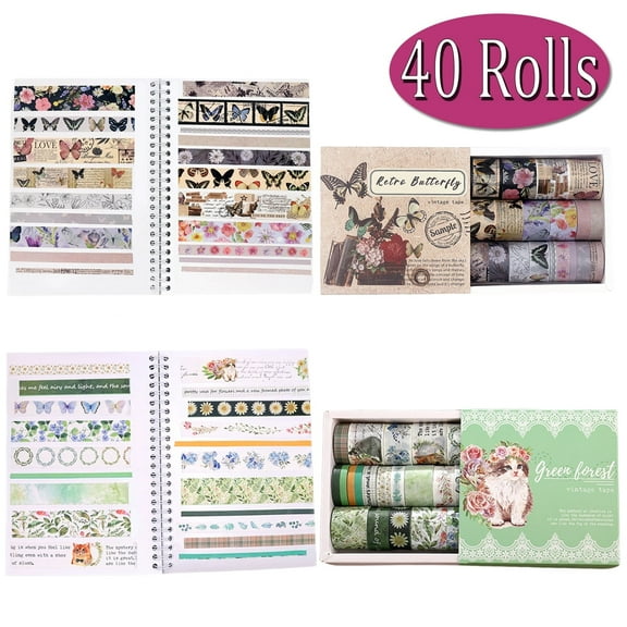 Decorative Washi Tape Paper Tape Floral Butterfly Writable Tape Set for Scrapbooking Journal Supplies 24 Rolls