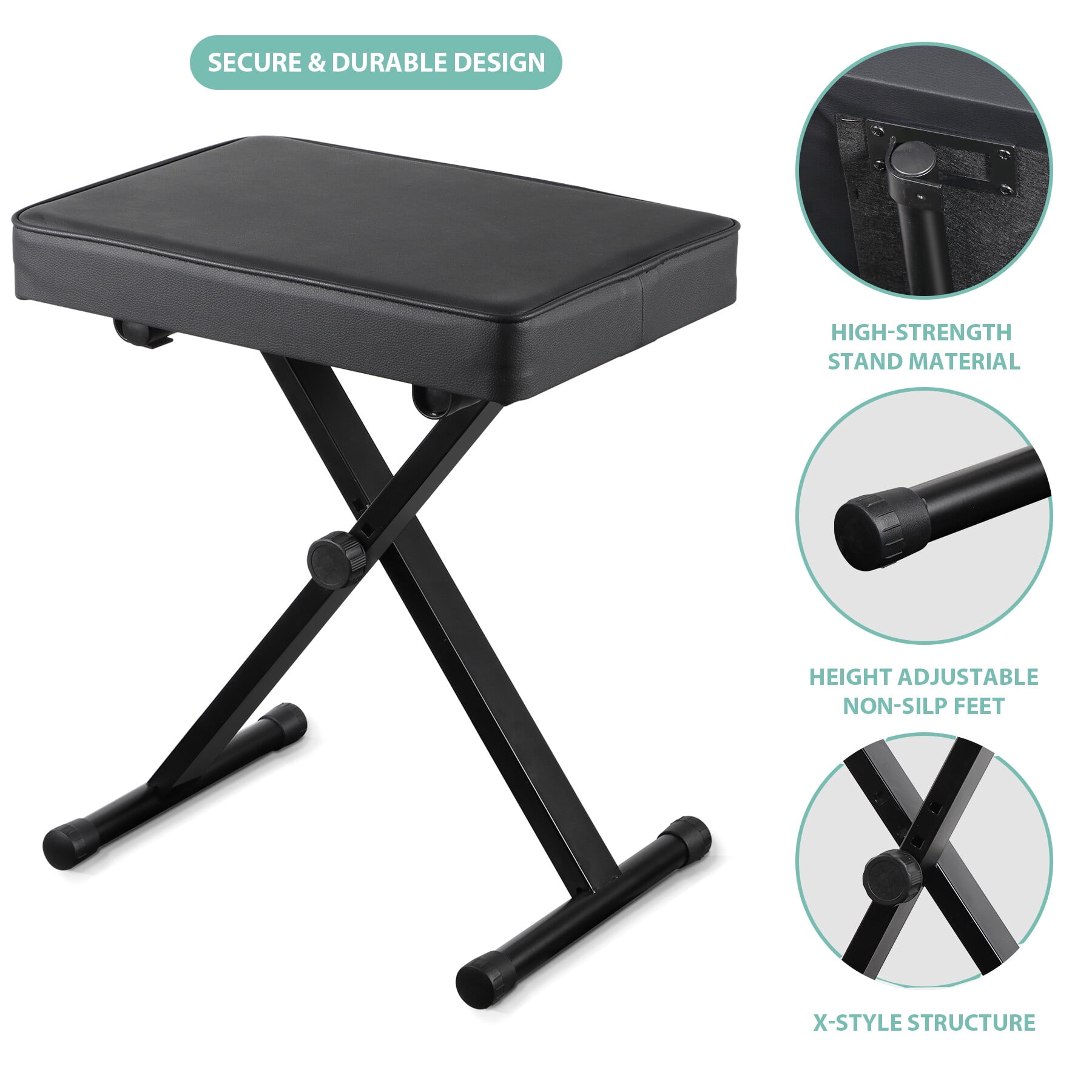 ZENY Adjustable Padded Metal Frame X-Style Keyboard Bench, Black